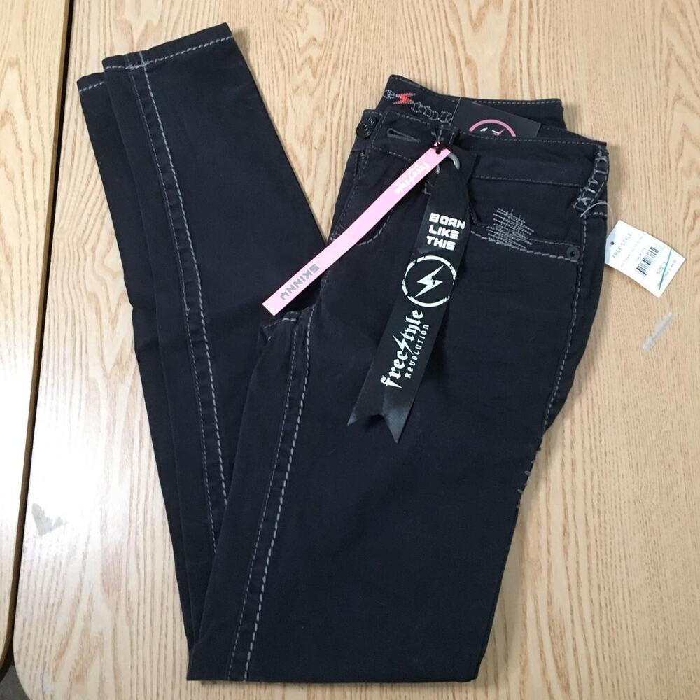 B18 New Juniors Freestyle Revolution Skinny Stretchy Jeans Black Size 3